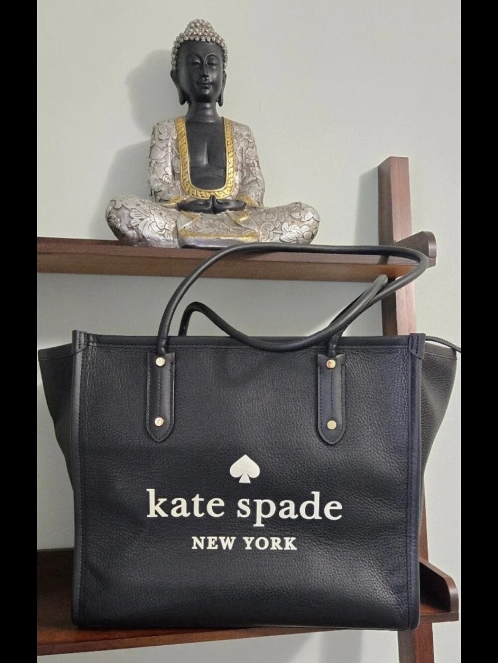 Kate Spade New York Black Leather Tote Large Shoulder Bag Logo RETAILS FOR $399 - Picture 3 of 11